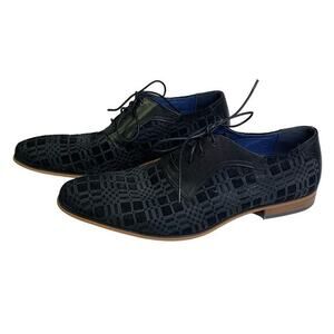 RITIZEN Derby Oxford Dress Shoes‎ Textured Velvet Leather Lace Up Black Plaid